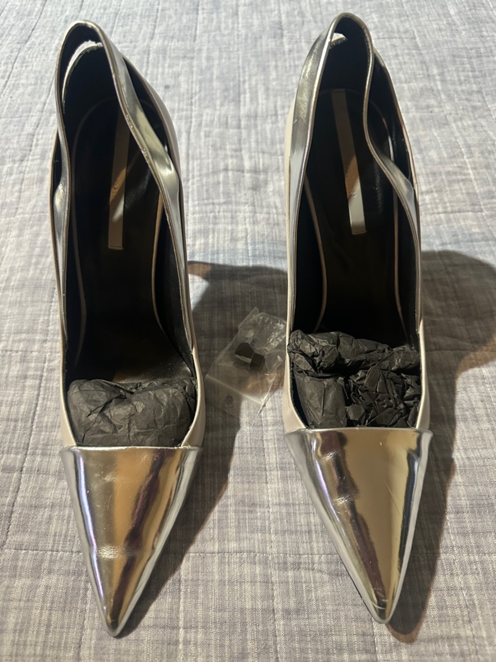 Zara Silver-Tip Grey Pointed Slingback Heels - Picture 4 of 8